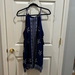Mediterranean Sea Navy Blue Print Halter Dress